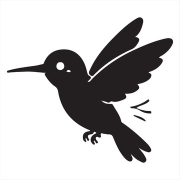  Cute baby hummingbird silhouette vector illustration. Adorable cartoon little colibri bird flying with open wings, isolated on white background. Perfect for kids design, t-shirt prints, laser cutting