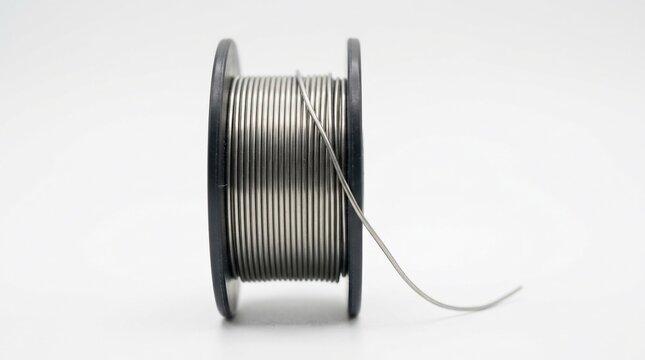 Industrial Spool of Metal Welding Wire on White Background.