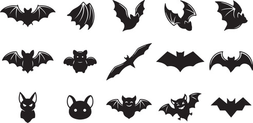 Fototapeta premium Set of black bat silhouettes for halloween design elements with silhouette
