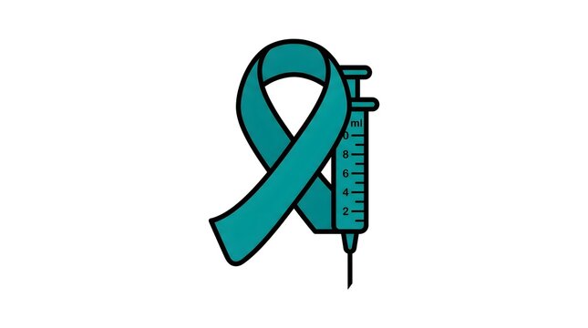 Teal awareness ribbon combined with a medical syringe representing vaccination campaigns and health support for chronic illness awareness