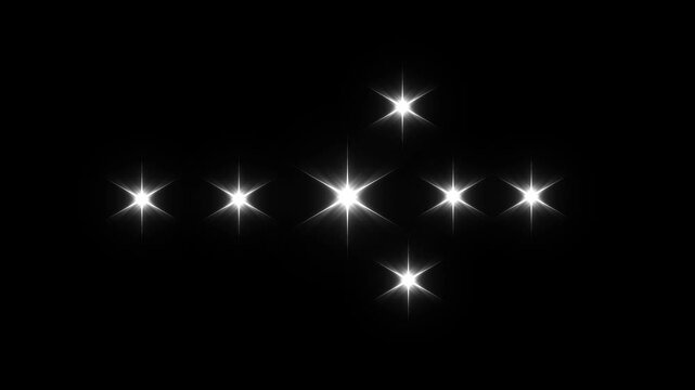 Blinking twinkle stars animation on black screen with white cartoon flat vector doodle sparkle effect, glowing festive transparent overlay, shining light motion in ,4k