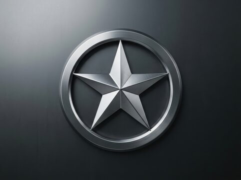 Shiny metallic silver star emblem inside a circular frame with a dark gradient background