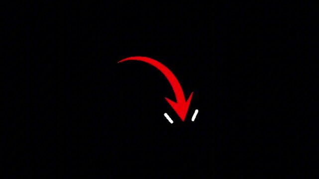 Vibrant red curved arrow pointing downwards against a dark background, symbolizing a digital call to action for scrolling, downloading content, or navigating to the bottom of an interface 4K