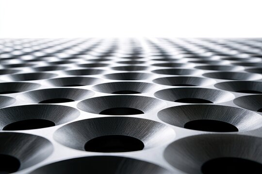Metallic grid with circular indentations receding into distance