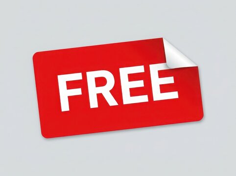 Red rectangular free label sticker with a curled corner for retail promotion and shopping sales