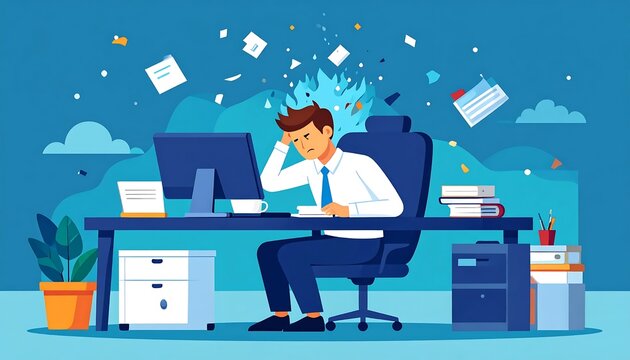 Business professional working on digital documents at desk.