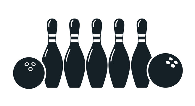 Bowling Pins and Balls Icon Set - Strike and Spare Concept