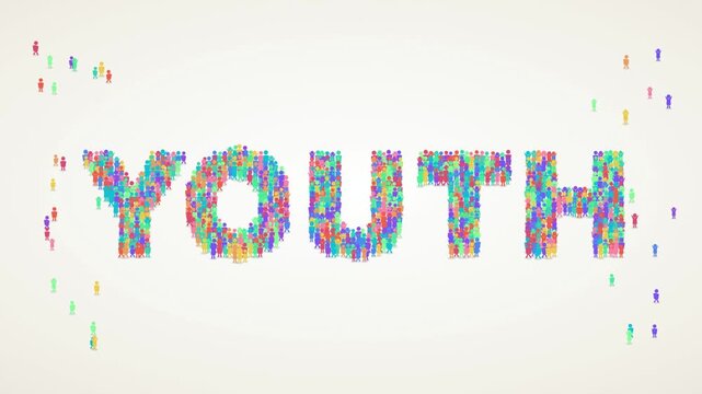 Colorful People Forming Youth Text for International Youth Day Celebration