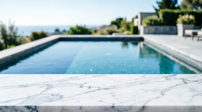 Luxury Pool with Marble Edge and Ocean View for Real Estate Marketing