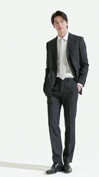 Stylish Businessman in Suit Against White Background