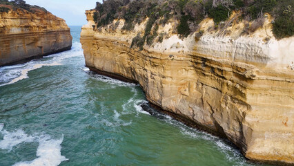 Aerial View of Steep Limestone Cliffs at Loch Ard Gorge © blueringmedia
