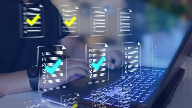 Document management concept, Artificial intelligence, check electronic documents on digital documents on virtual screen Document Management System
