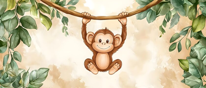 Watercolor monkey frame border.