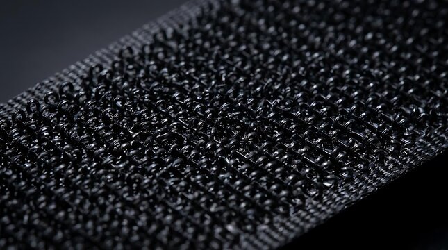 Close up of black hook and loop fastener material macro detail