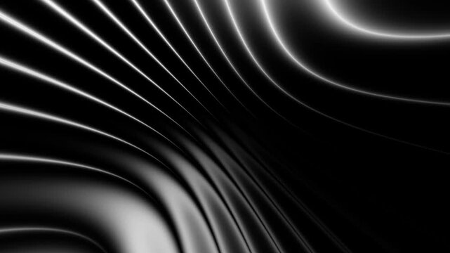 Black and Silver Metallic Abstract Background Animation with Flowing Wave Ribbons, Elegant Monochrome Motion Loop for Videos, Broadcast Graphics, Branding, Presentations, and Digital Displays