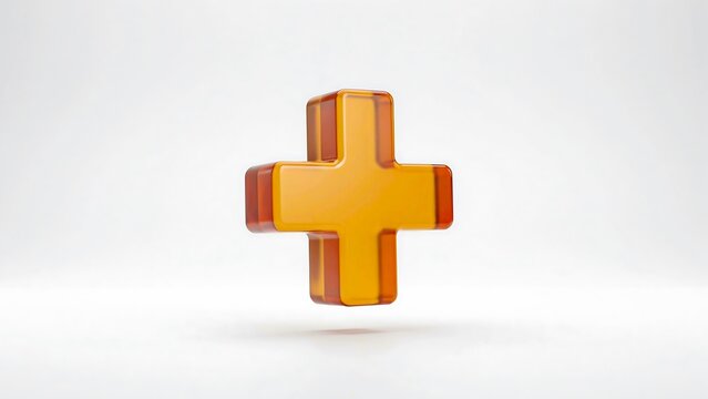 Orange glossy plus symbol isolated on white background