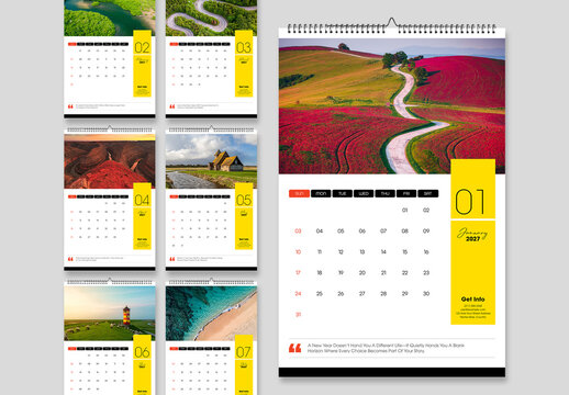Modern 2027 Wall Calendar Template with Nature Landscape