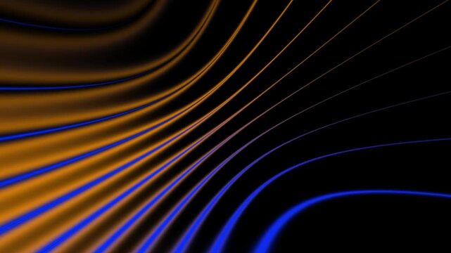 Blue and Orange Abstract Background Animation with Glowing Blue Wave Lines, Flowing Metallic Curves, Luxury Motion Loop for Videos, Broadcast Graphics, Branding and Digital Displays