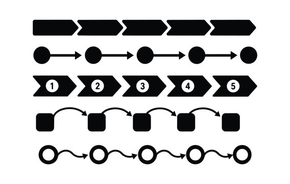 Process workflow timeline flowchart chevron and arrow icons set 5 options infographic vector illustration