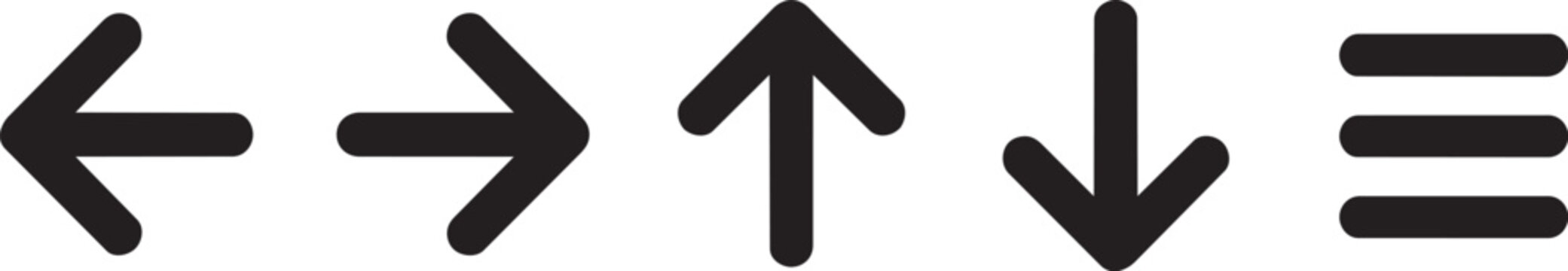 Navigation arrow icons set left right up down and hamburger menu button vector illustration