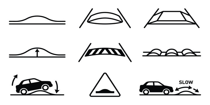Road bump and speed bump icons transparent background vector