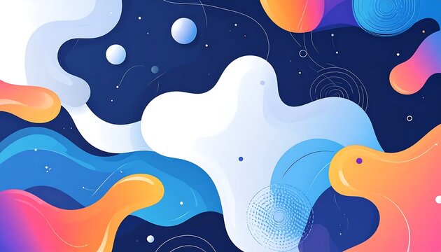 Colorful abstract design with whale and bird illustrations.