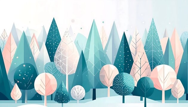 Colorful geometric mountain range with floral elements illustration.