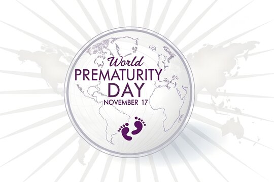 World prematurity day sunburst design with globe and baby footprints, sunburst