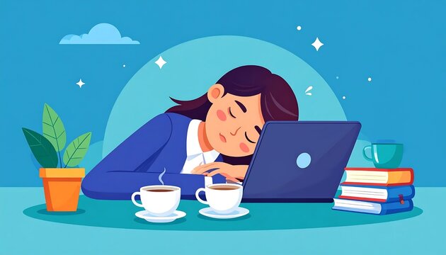 Overworked businessman stressed at computer desk.