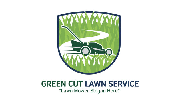 Professional logo for Green Cut Lawn Service featuring a lawn mower silhouette working inside a grass themed shield.