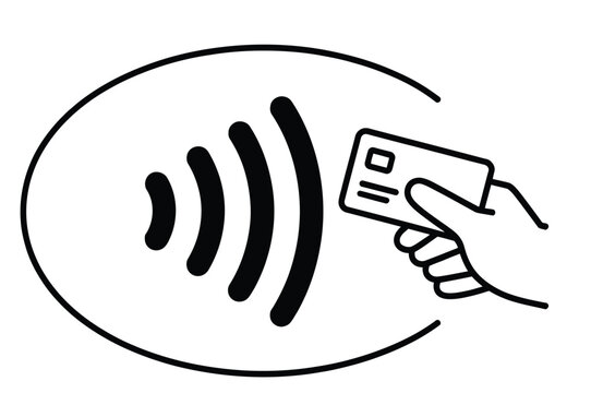 Payment Icon Featuring Contactless NFC Payment Symbols with Outline Transaction Signs on Isolated Background