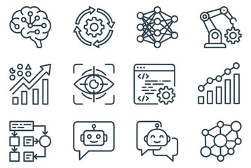 Fototapeta premium Artificial Intelligence Technology Line Icon Set