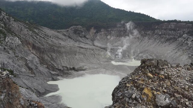Static Shot of Kawah Putih Crater Lake in Ciwidey, West Java, Indonesia 4K