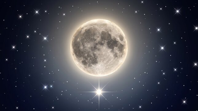 Waxing gibbous moon in a starry night sky with bright shining stars with moon glowing brightly filled numerous stars brightly dark astronomy celestial starlight twinkling
