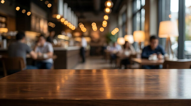 Warmly lit cafe interior with people enjoying drinks at tables copy space