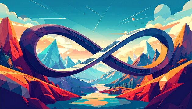 Infinity Symbol Over Colorful Mountain Landscape.