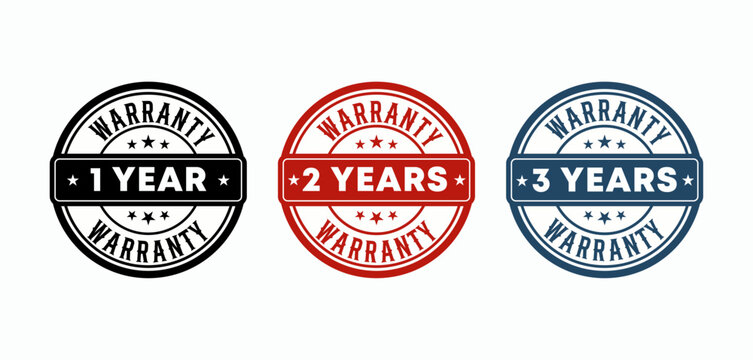1 year 2 years and 3 years warranty stamp badge vector set isolated on white background