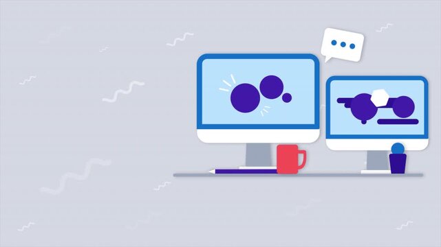 Digital Workspace Concept with Two Computers and Coffee Mug.