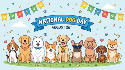 Fototapeta premium Dog Breed Illustration With Banner National Dog Day Celebration