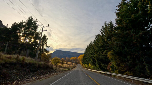 Scenic Autumn Drive on a Rural Road in Arrowtown New Zealand