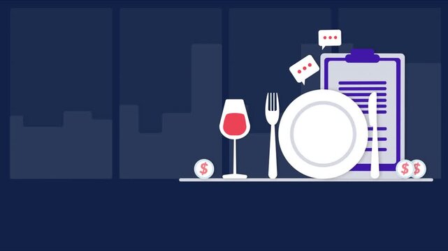 Flat Vector Illustration of Restaurant Menu Ordering and Dining Experience.