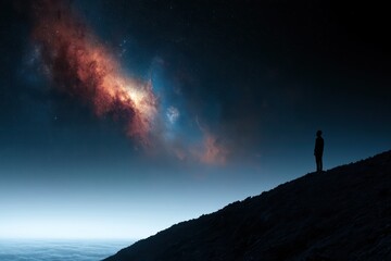 Fototapeta premium Human silhouette standing under starry night sky