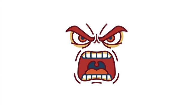 Angry cartoon face with sharp teeth and furrowed brows.