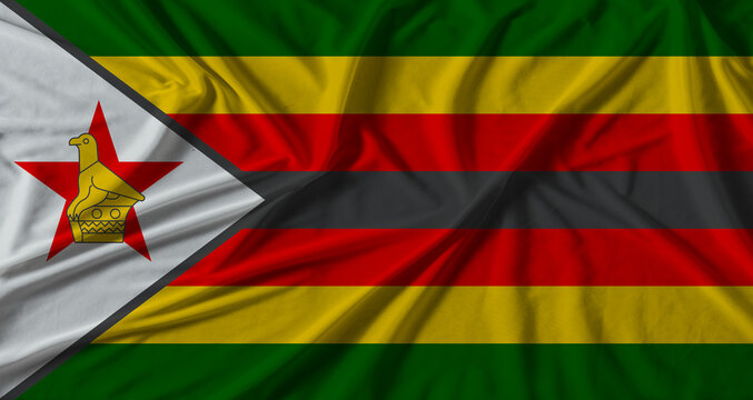 Zimbabwe flag with fabric texture background. National flag of Zimbabwe with cloth texture
