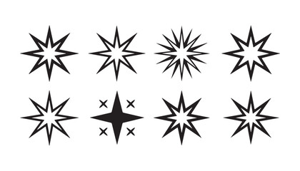 Black outline star symbols and sparkle icons set for magic celestial design and astrology graphics. © Bd Artist