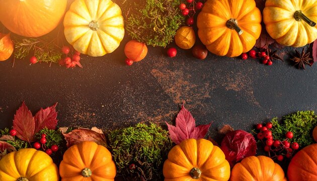Autumn Pumpkins and Leaves Circular Frame