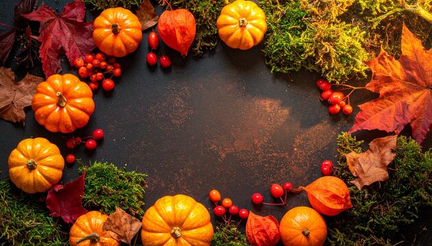 Autumn Pumpkins and Leaves Circular Frame