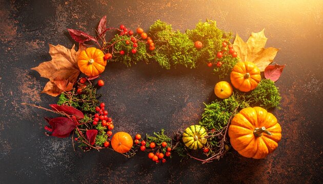 Autumn Pumpkins and Leaves Circular Frame