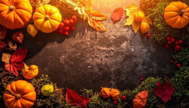 Autumn Pumpkins and Leaves Circular Frame