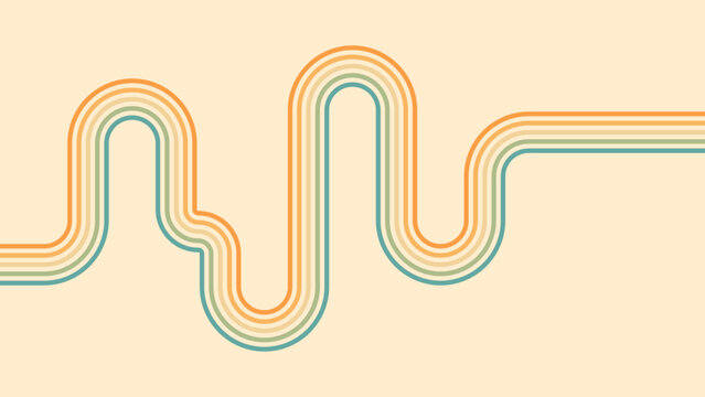 Abstract background of rainbow groovy Wavy Line design in 1970s Hippie Retro style. Vector pattern ready to use for cloth, textile, wrap and other.